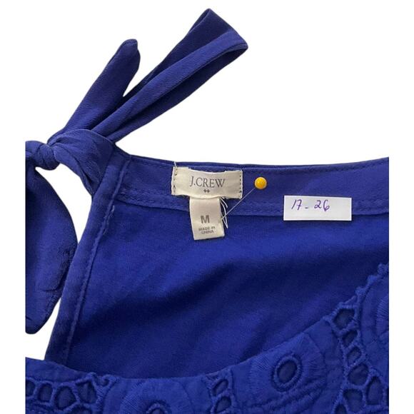 J. Crew Blue Embroidered Silk Trim Back Tie Shirt Women Size Medium | 17-26 - Picture 4 of 7